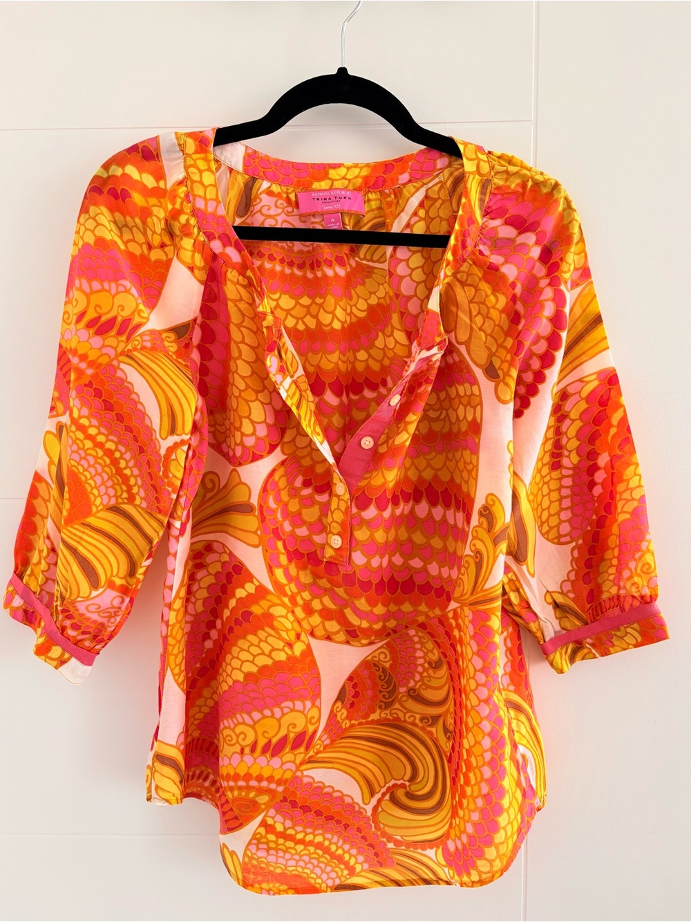 Banana Republic x Trina Turk Collection Pink & Orange Swirl Print Tunic